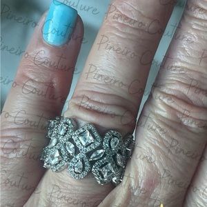 PINEIRO COUTURE CZ Radiant Cocktail 14K White Gold Plated Adjustable Ring